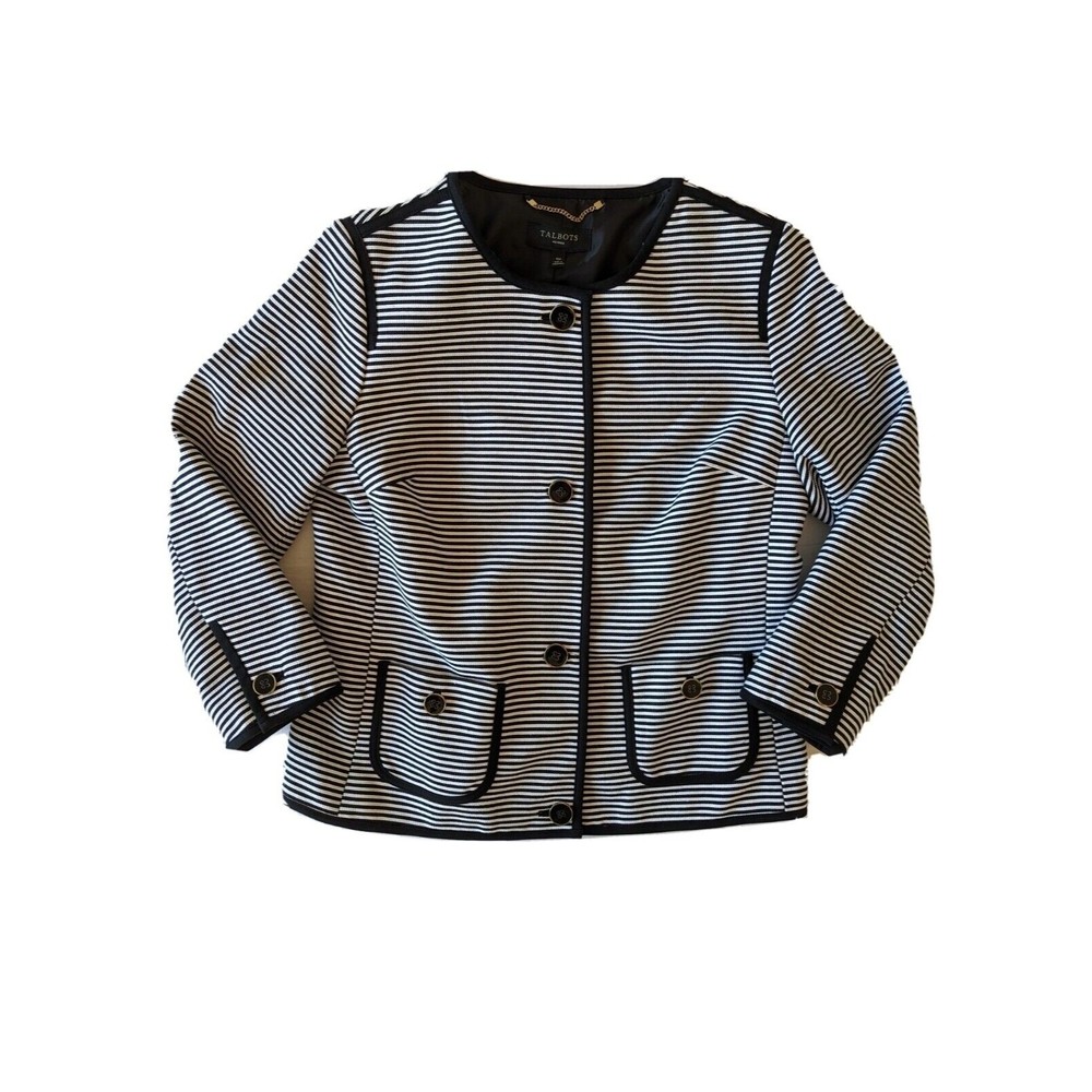 Talbots Striped‎ Jacket Black and White Size 10 Petite Classy Business